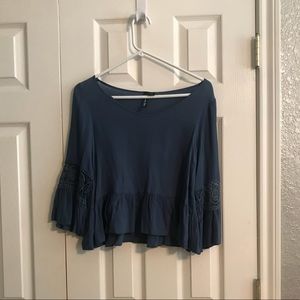 Navy blue bell sleeve blouse